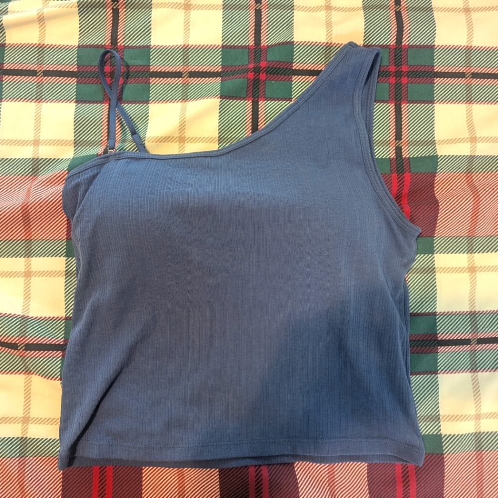 NWOT GU Blue One Shoulder Tank Top Summer Large